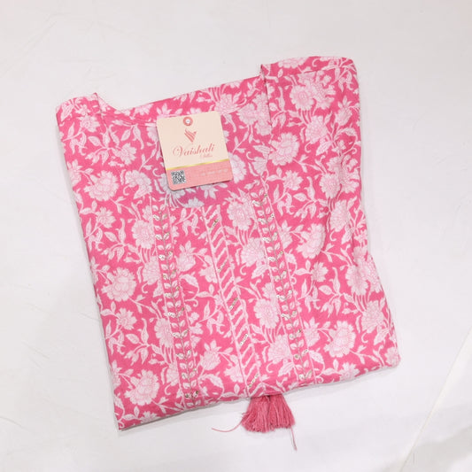 Cotton White with Pink Kurtiset - Vaishali Silks