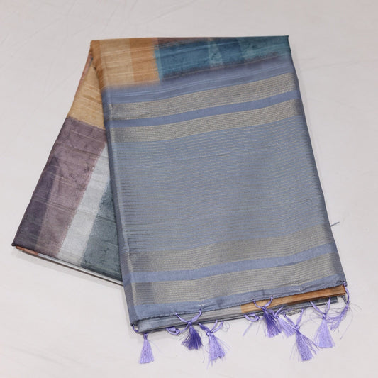 Semi Tusser LightBlue Saree - Vaishali Silks