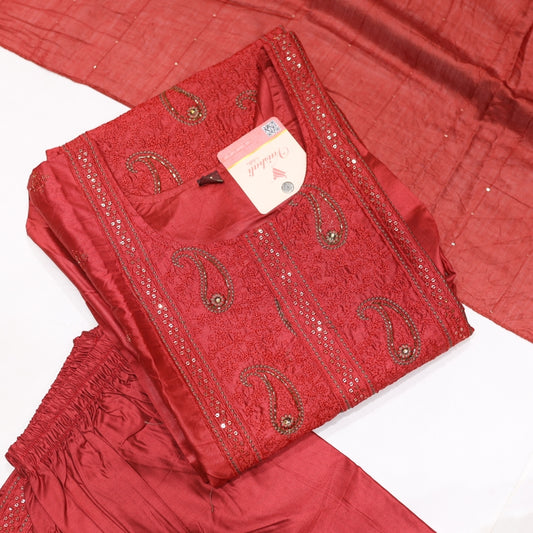 Silkcotton Darkred Kurtiset - Vaishali Silks