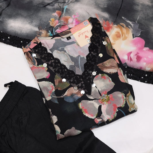 Muslin Black Kurtiset - Vaishali Silks