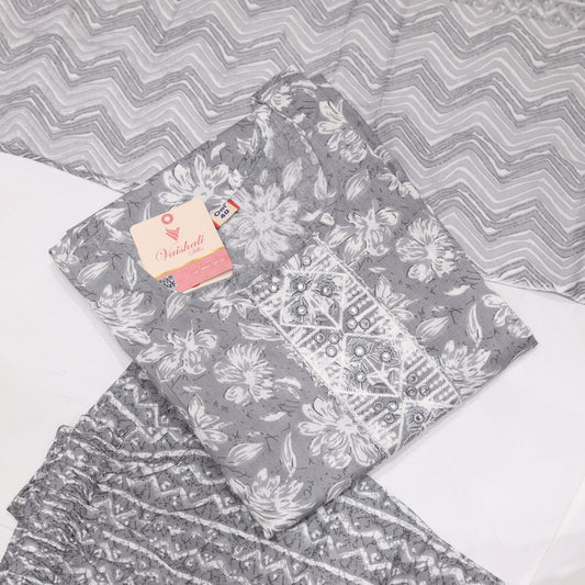 Softcotton White Grey Kurtiset - Vaishali Silks