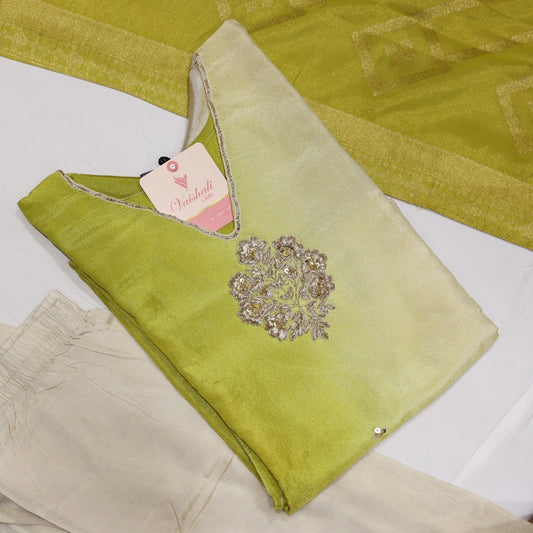 Tissue Green with White Kurtiset - Vaishali Silks