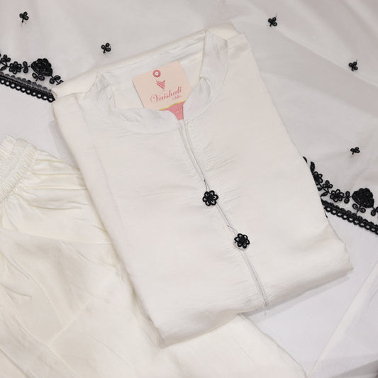 Muslin White Black Kurtiset - Vaishali Silks