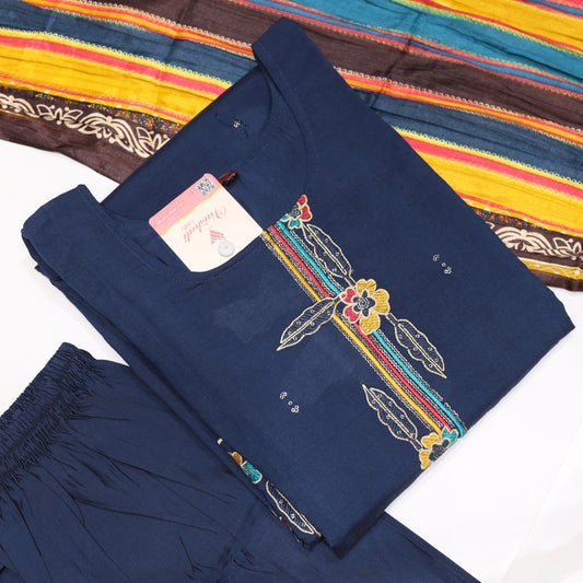 Raw Silk Darkblue Kurtiset - Vaishali Silks