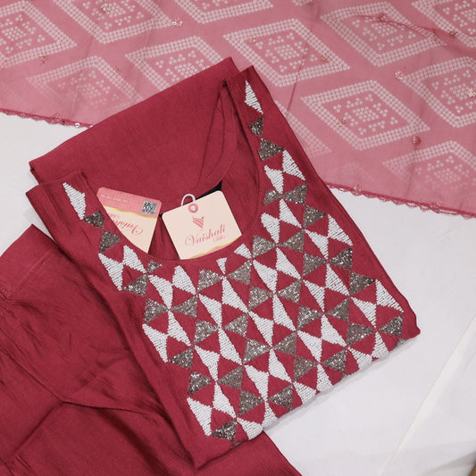 Raw Silk Darkpink Kurtiset - Vaishali Silks