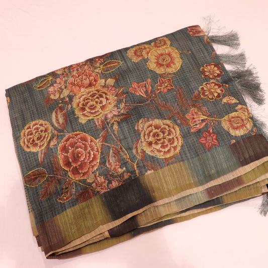 Semi Tussa Green Colour - Vaishali Silks