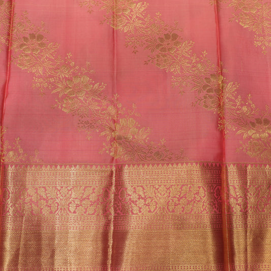 pure Silk Sare Peach Colour - Vaishali Silks