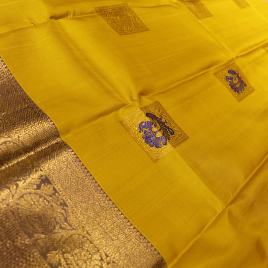 pure Silk Saree Yellow with Blue Colour - Vaishali Silks
