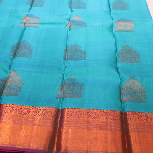 Pure Silk Saree Blue with Pink Colour - Vaishali Silks