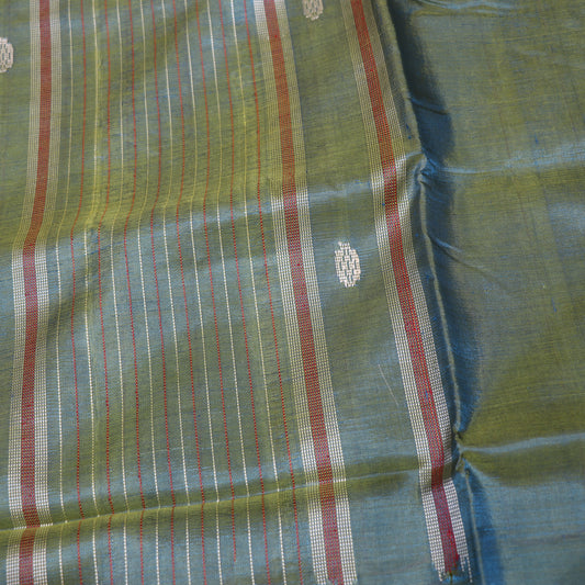 Banana Silk Saree (WITH OUTBLOUSE) Green With Sandel - Vaishali Silks