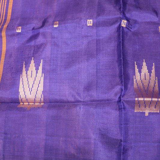 Banana Silk Saree (WITH OUTBLOUSE) BLue With Orange - Vaishali Silks