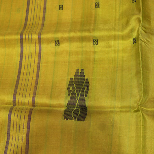 Banana Silk Saree (without Blouse) Orange With Green - Vaishali Silks