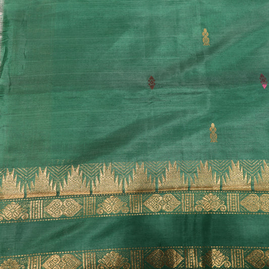Banana Silk Saree (WITH BOUSE) Sandal With Green - Vaishali Silks