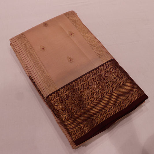 Pure Silk Saree Sandel  with Meron Colour - Vaishali Silks