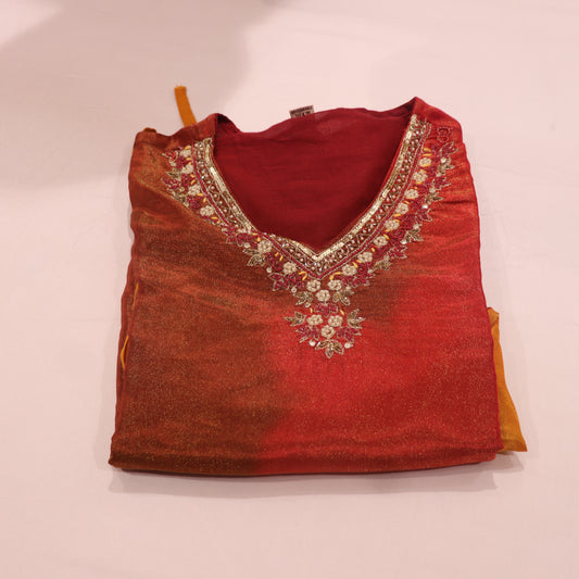 Kurti Set  Red  With Mustard  Colour - Vaishali Silks