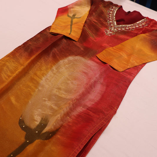 Kurti Set  Red  With Mustard  Colour - Vaishali Silks