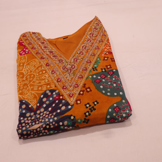 Kurti Sets Mustard With Pink - Vaishali Silks