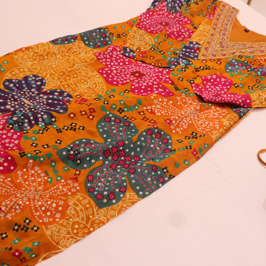 Kurti Sets Mustard With Pink - Vaishali Silks