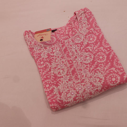 Kurti Set Pink With White Colour - Vaishali Silks