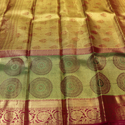 Pure Silk  Gold  With Pink - Vaishali Silks