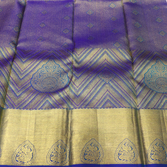 Pure Silk  Gold With Blue Colour - Vaishali Silks