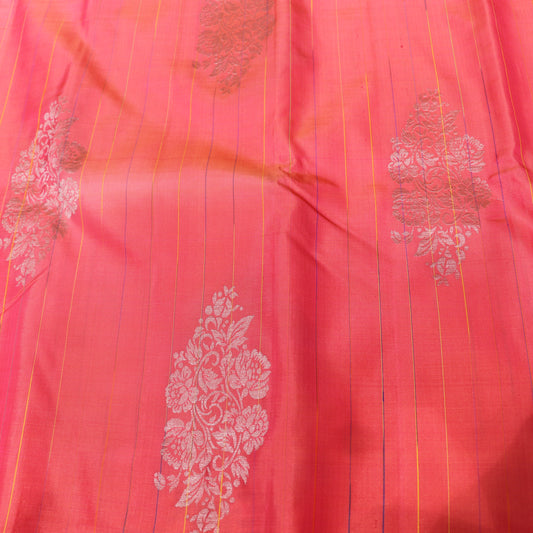 Pure silk Orange with Navy Blue Jute Blouse - Vaishali Silks