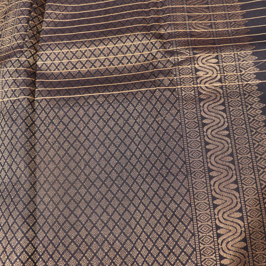 Pure Silk Peach With Black Colour - Vaishali Silks