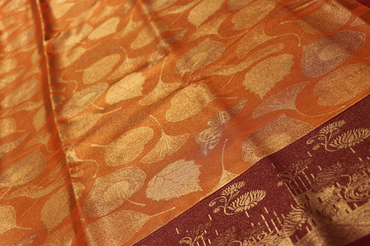 Silk Saree Orange With Grey Colour