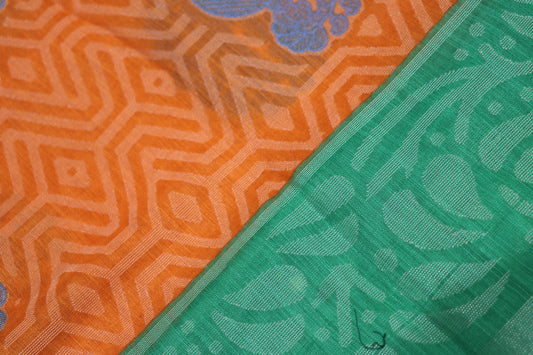 Fancy Saree Orange With Green Colour