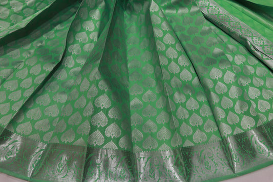 Semi Silk Saree Light Green With Silver - Vaishali Silks