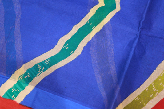 Pure Cotton  Blue  With  Red - Vaishali Silks