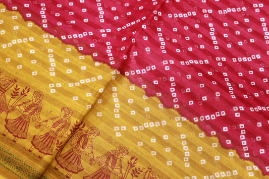 Pure Cotton Pink WIth Mustard  Saree - Vaishali Silks