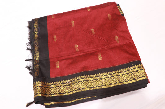 Kalyani Cotton  Saree  Red With  Black - Vaishali Silks