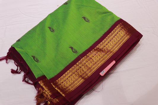 Kalyani Cotton Saree Green With Violet - Vaishali Silks