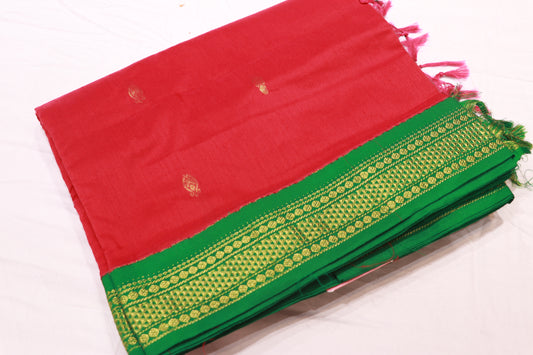 Kalyani Cotton Saree Pink With Green - Vaishali Silks