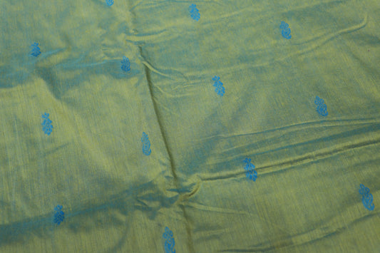 Kalyani Cotton Saree Green With Sky  Blue - Vaishali Silks