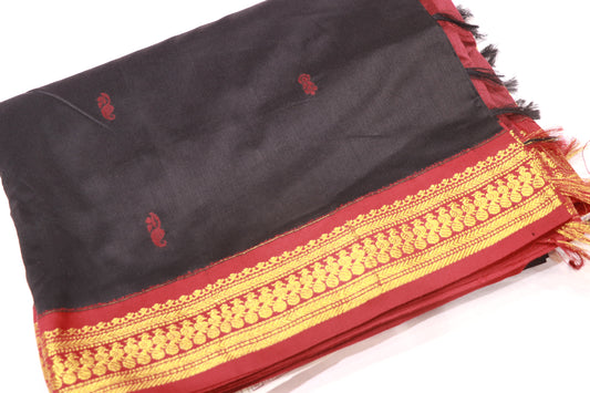 Kalyani  Cotton Saree Black With  Maroon - Vaishali Silks