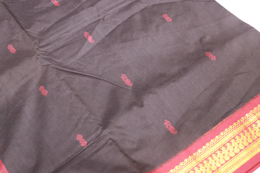 Kalyani  Cotton Saree Black With  Maroon - Vaishali Silks