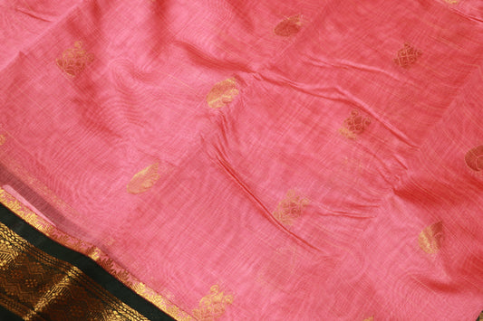 Silk Cotton Peach With Green - Vaishali Silks