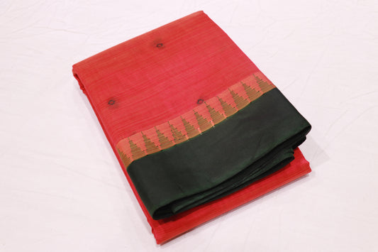 Silk  Cotton  Saree Pink with  Green  Colour - Vaishali Silks