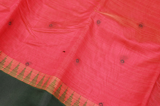Silk  Cotton  Saree Pink with  Green  Colour - Vaishali Silks