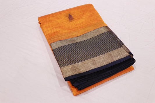 Silk cotton  Saree Yellow  With Navy Blue colour - Vaishali Silks
