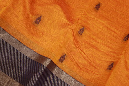 Silk cotton  Saree Yellow  With Navy Blue colour - Vaishali Silks
