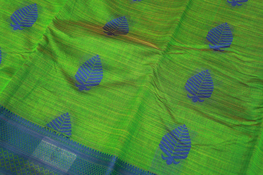 Silk Cotton Saree Parrot  Green With Blue  Colour - Vaishali Silks