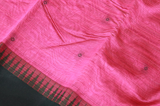 Silk Cotton Saree Pink With  Bottle Green Colour - Vaishali Silks
