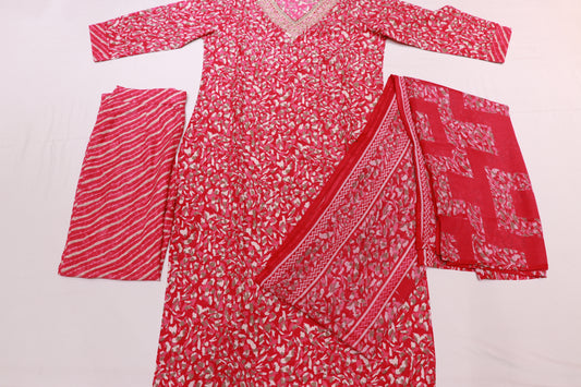 Cotton Pink Colour Kurthi Set - Vaishali Silks