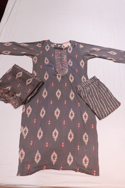Cotton Gray Colour Kurthi Set - Vaishali Silks