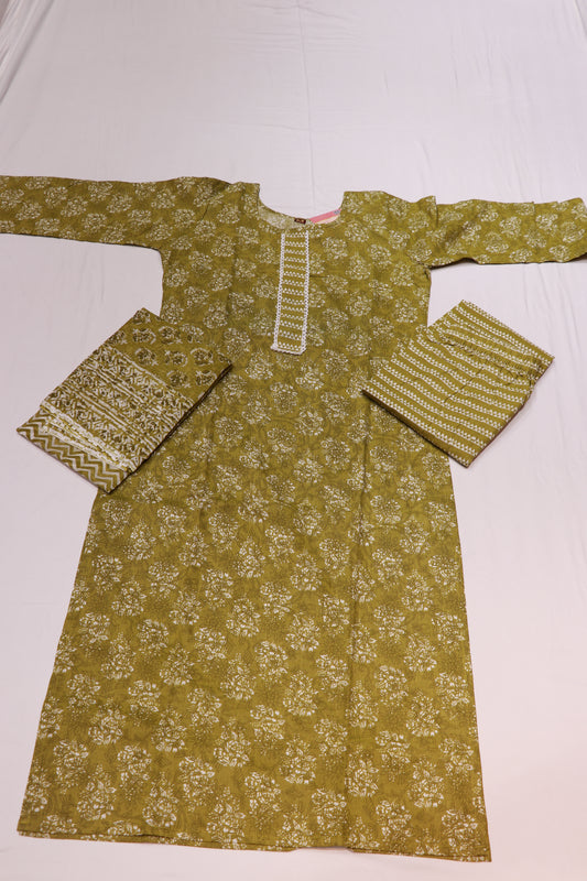 Cotton Green Colour Kurthi Set - Vaishali Silks