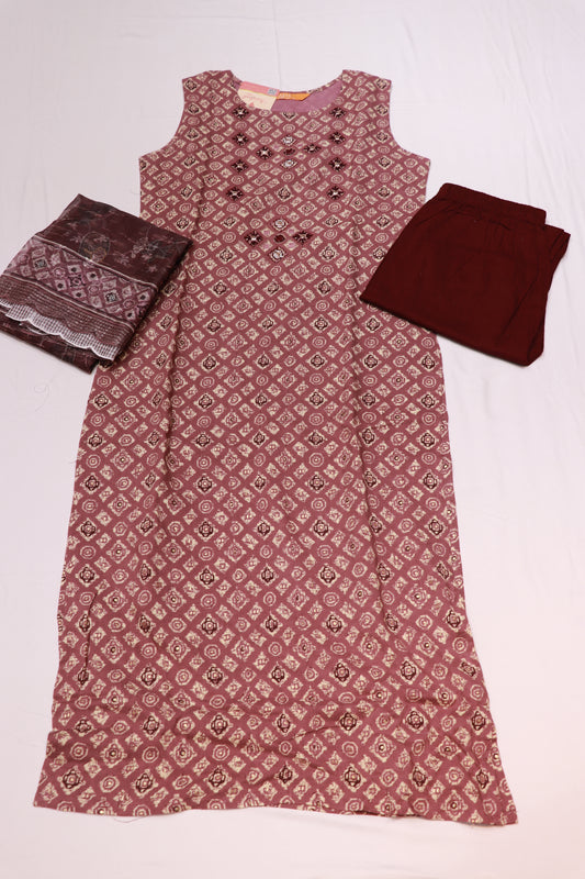Cotton Mearun Colour Kurthi Set - Vaishali Silks