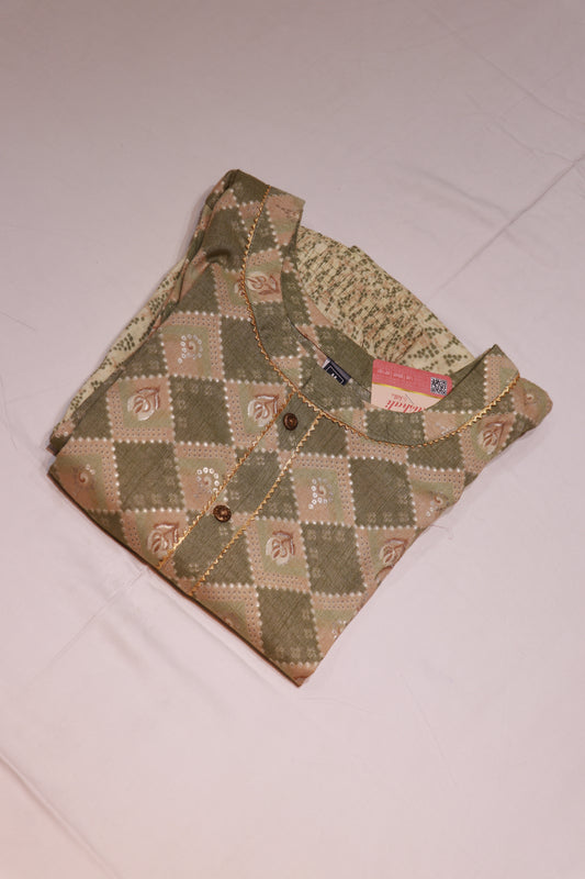 Maslin  Green Colour   Kurthi set - Vaishali Silks